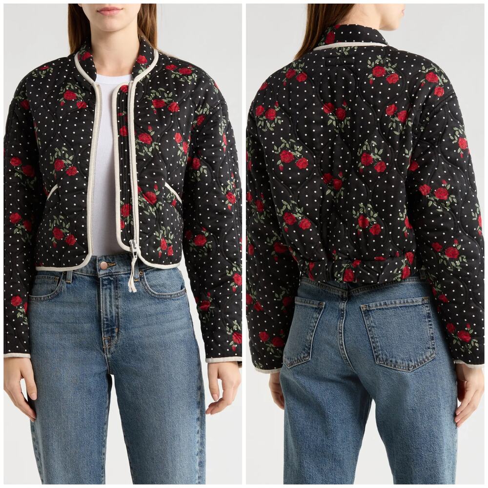 NEW Blank NYC Onion Quilted Jacket Rolling the Dice Floral